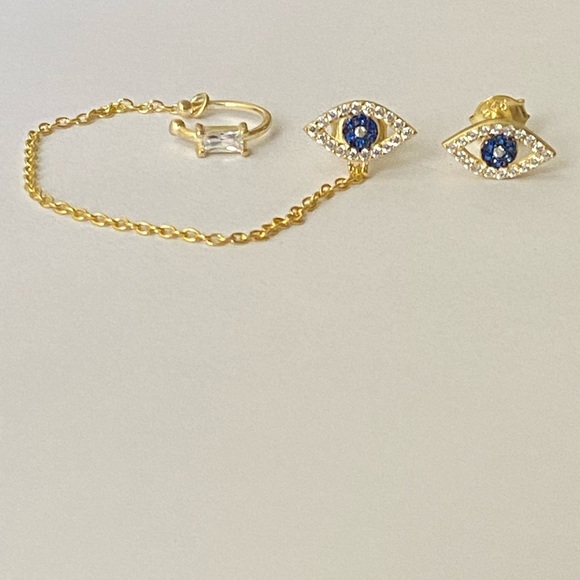 Jewelry - 925 Sterling silver evileye cz earrings with cuff
